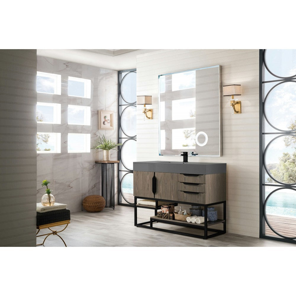 Columbia 48" Single Vanity Ash Gray Matte Black w/Dusk Gray Glossy Composite Top