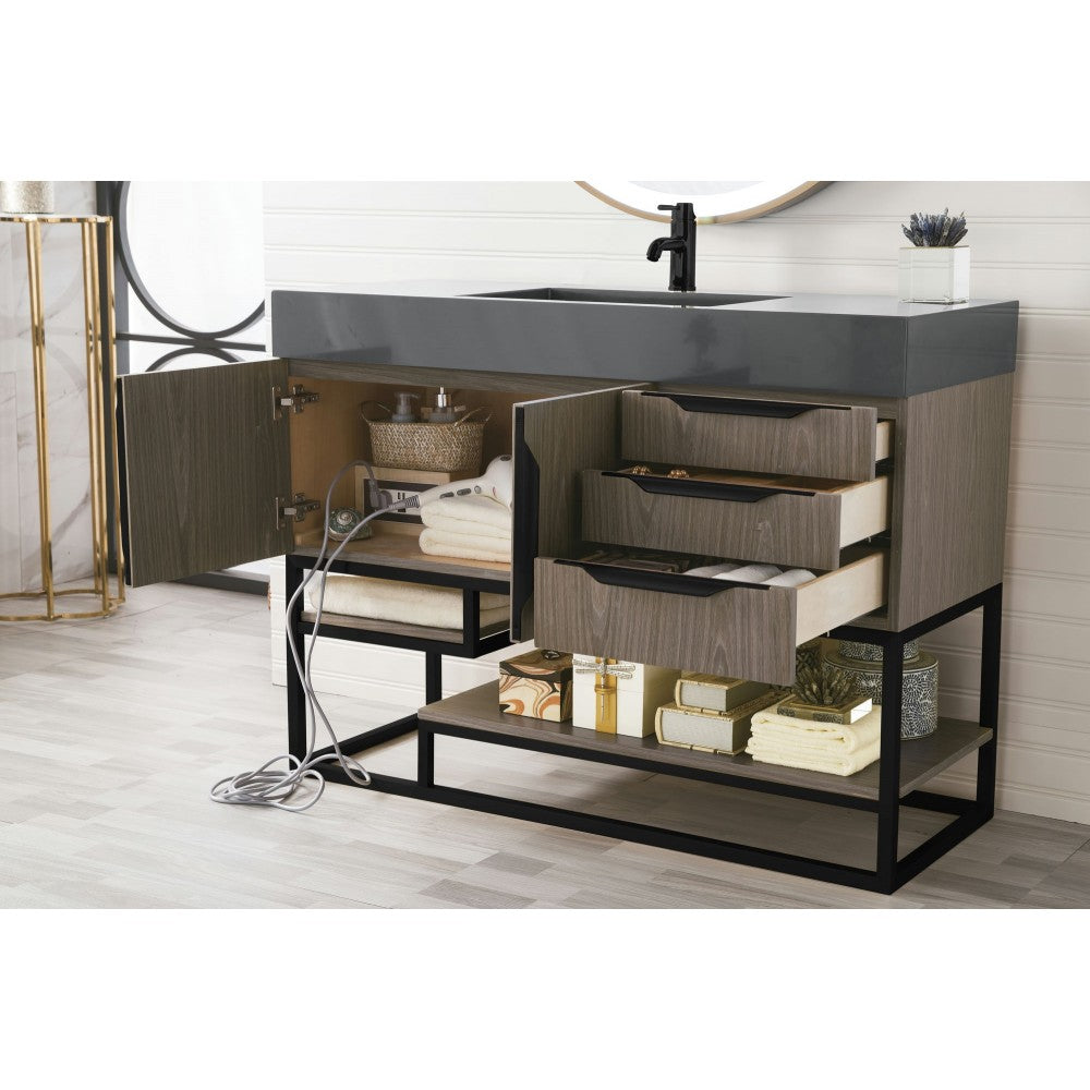 Columbia 48" Single Vanity Ash Gray Matte Black w/Dusk Gray Glossy Composite Top