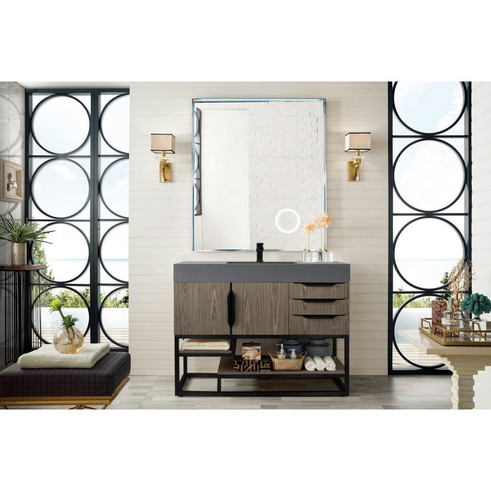 Columbia 48" Single Vanity Ash Gray Matte Black w/Dusk Gray Glossy Composite Top