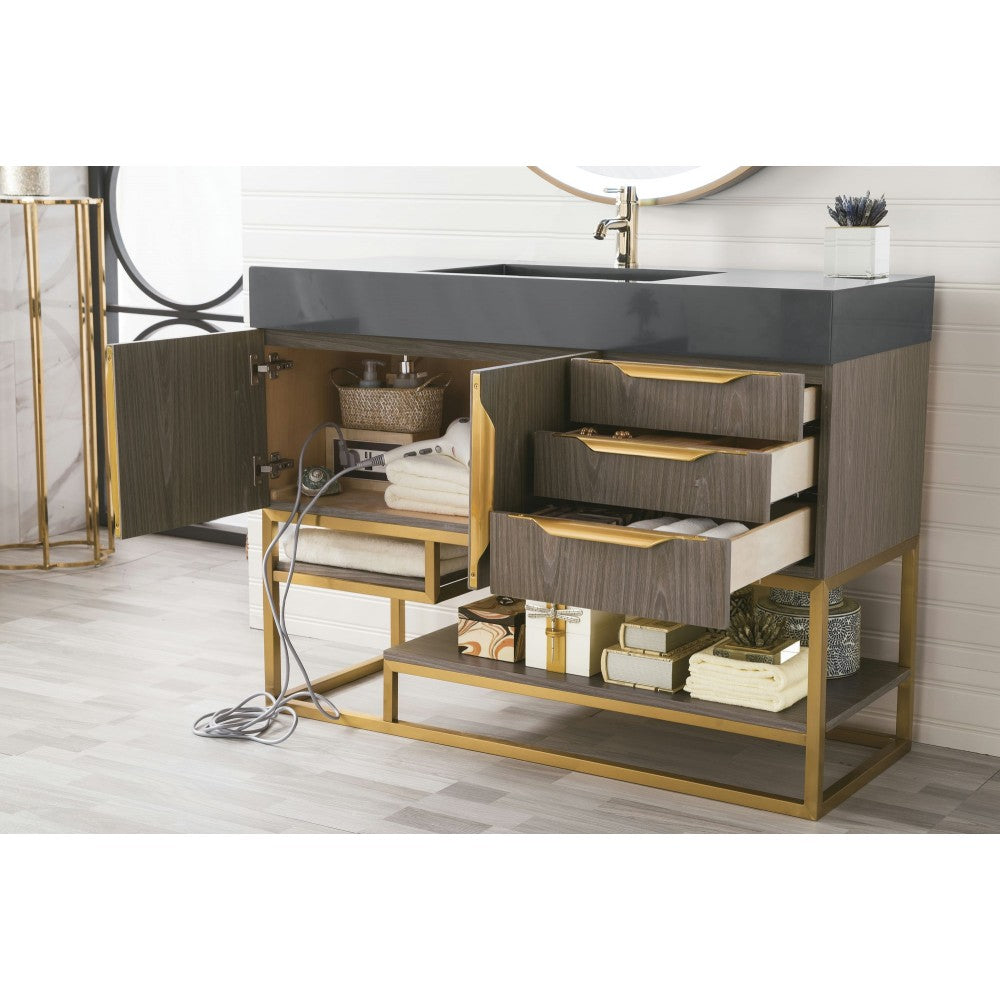 Columbia 48" Single Vanity Ash Gray Radiant Gold w/Dusk Gray  Composite Top