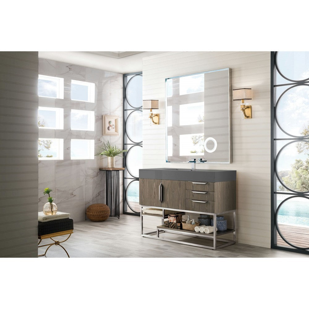 Columbia 48" Single Vanity, Ash Gray w/ Dusk Gray Glossy Composite Top