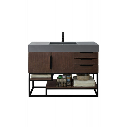 Columbia 48" Single Vanity Coffee Oak Black w/Dusk Gray Glossy Composite Top