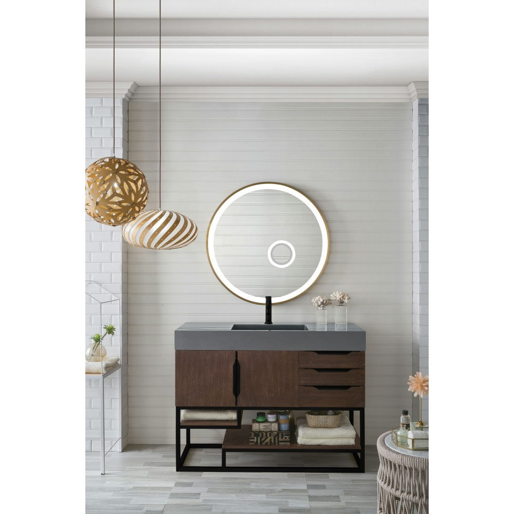 Columbia 48" Single Vanity Coffee Oak Black w/Dusk Gray Glossy Composite Top