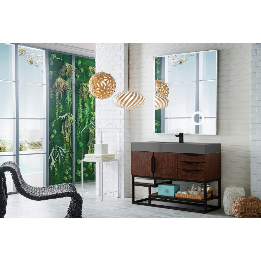 Columbia 48" Single Vanity Coffee Oak Black w/Dusk Gray Glossy Composite Top