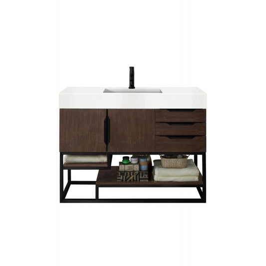 Columbia 48" Single Vanity Coffee Oak Matte Black w/ Glossy White Composite Top