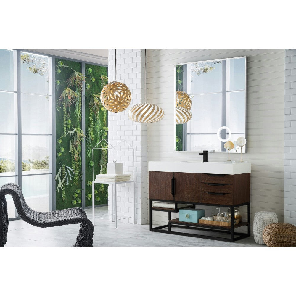 Columbia 48" Single Vanity Coffee Oak Matte Black w/ Glossy White Composite Top
