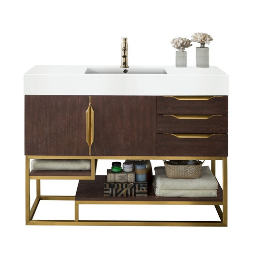 Columbia 48" Single Vanity Coffee Oak Radiant Gold w/ Glossy White Composite Top