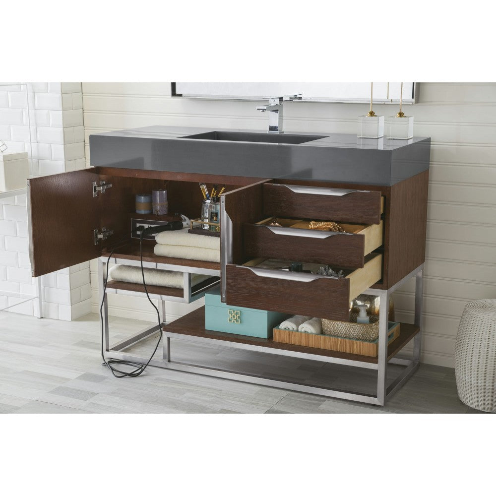Columbia 48" Single Vanity, Coffee Oak w/ Dusk Gray Glossy Composite Top