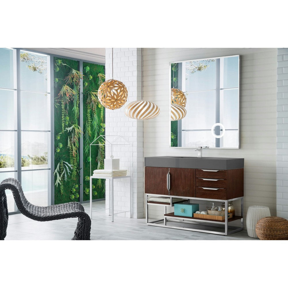 Columbia 48" Single Vanity, Coffee Oak w/ Dusk Gray Glossy Composite Top