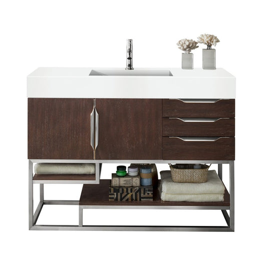 Columbia 48" Single Vanity, Coffee Oak w/ Glossy White Composite Top