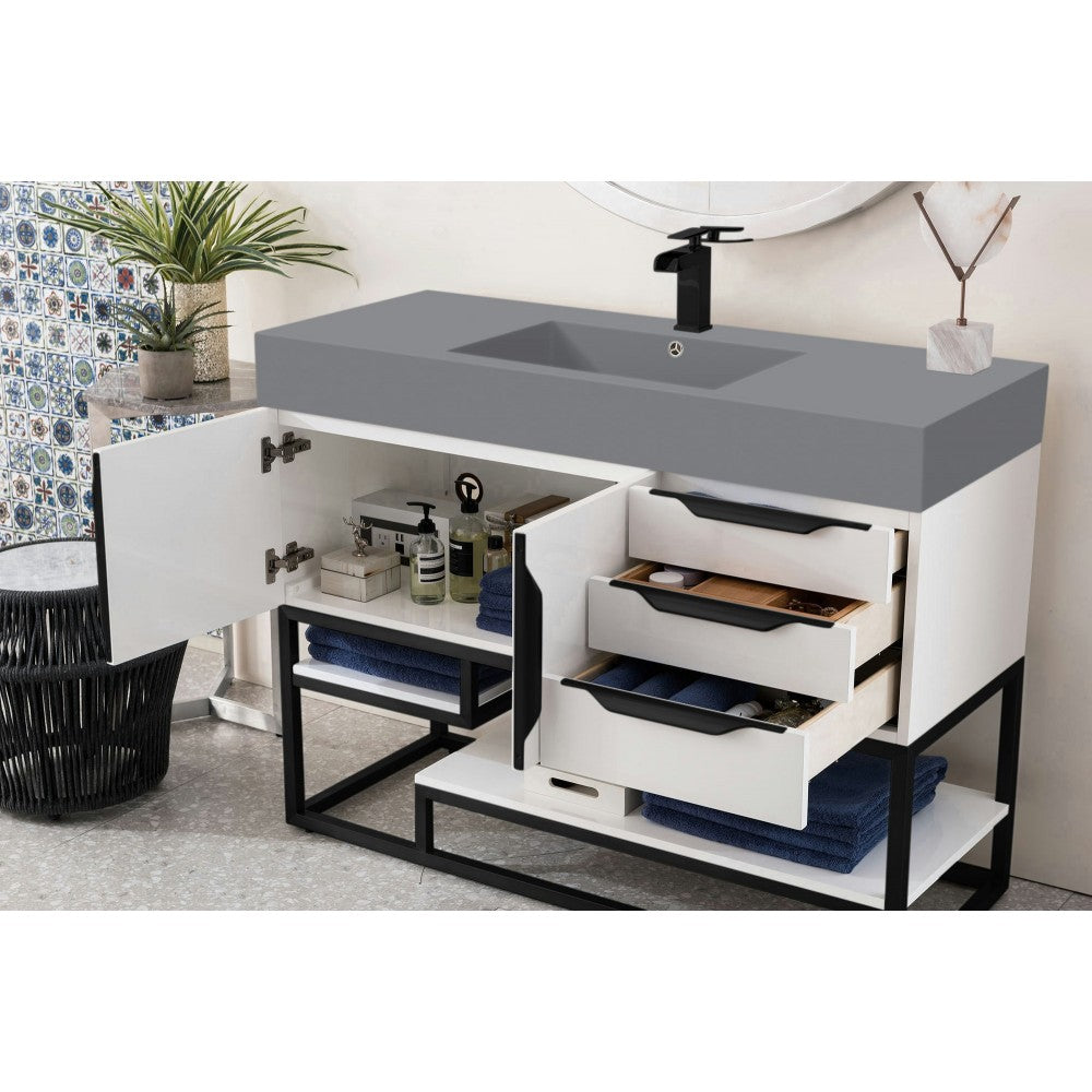 Columbia 48" Single Vanity Glossy White Black w/Dusk Gray Glossy Composite Top