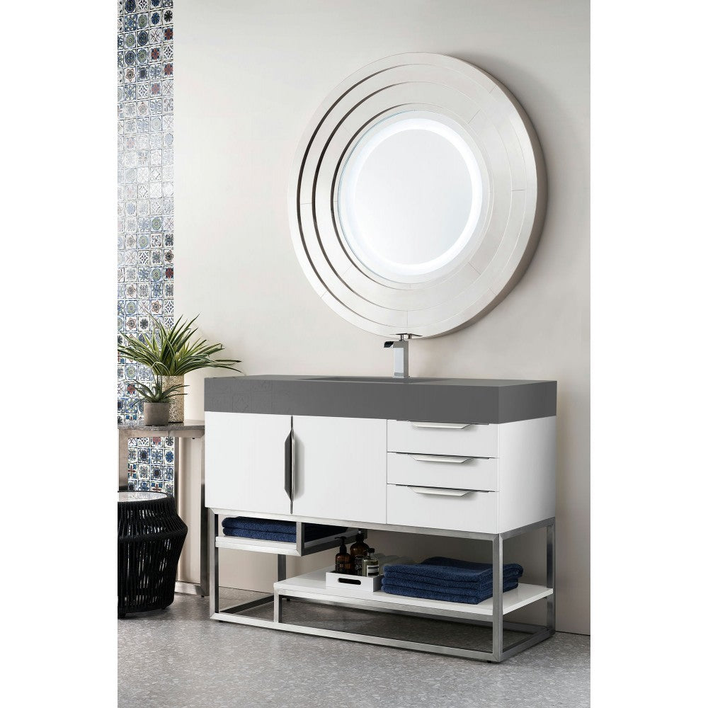Columbia 48" Single Vanity, Glossy White, w/ Dusk Gray Glossy Composite Top