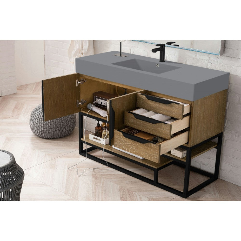 Columbia 48" Single Vanity Latte Oak Black w/Dusk Gray Glossy Composite Top