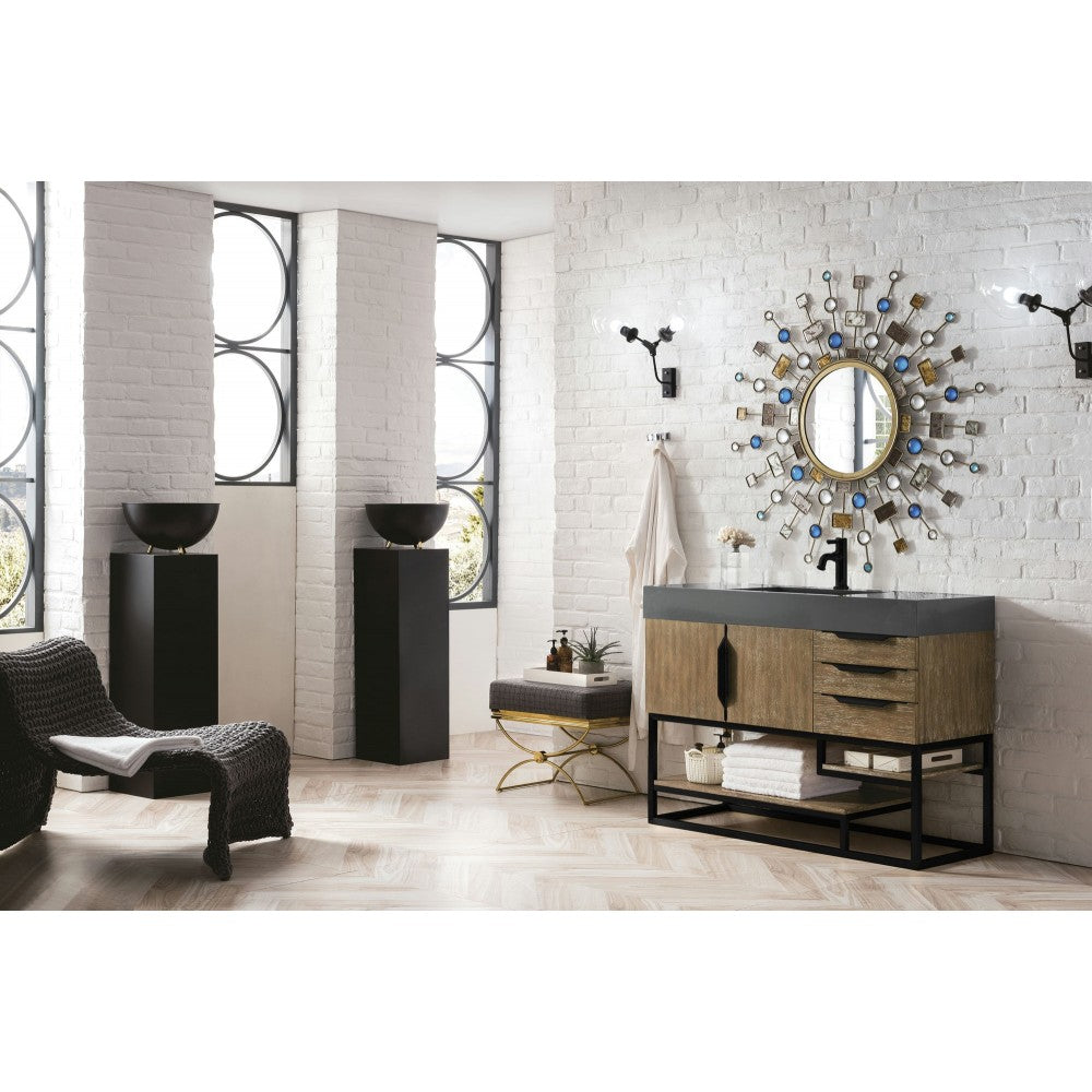 Columbia 48" Single Vanity Latte Oak Black w/Dusk Gray Glossy Composite Top