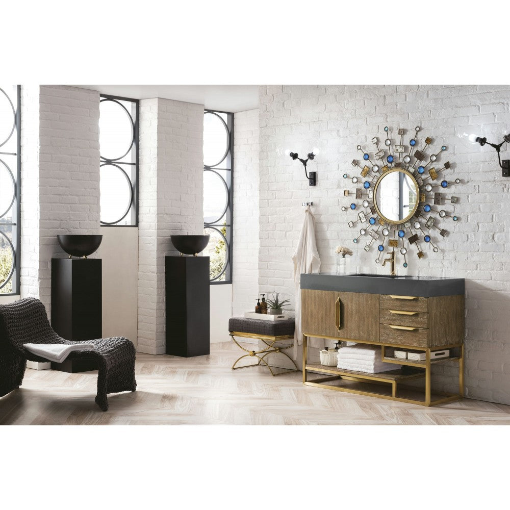 Columbia 48" Single Vanity Latte Oak Radiant Gold w/Dusk Gray  Composite Top