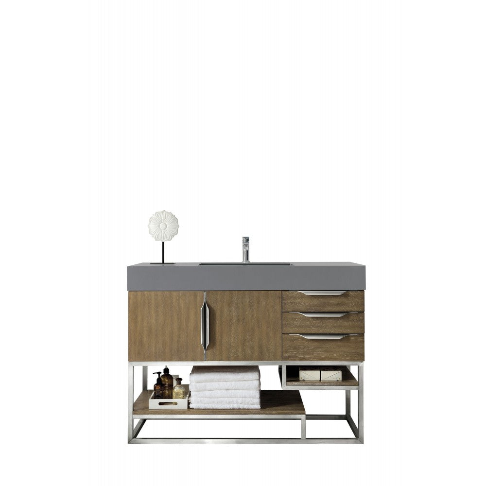 Columbia 48" Single Vanity, Latte Oak w/ Dusk Gray Glossy Composite Top