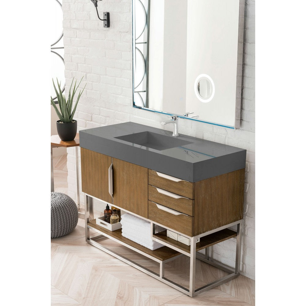 Columbia 48" Single Vanity, Latte Oak w/ Dusk Gray Glossy Composite Top
