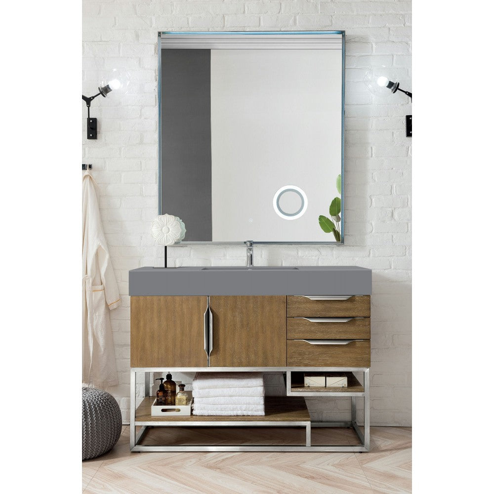 Columbia 48" Single Vanity, Latte Oak w/ Dusk Gray Glossy Composite Top