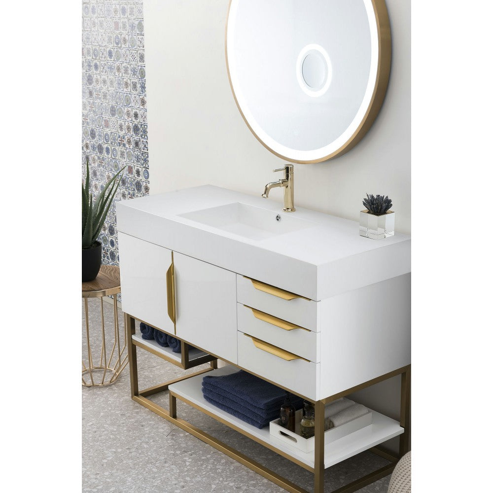 Columbia 48" Single Vanity  White Radiant Gold w/ White Composite Top