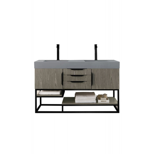 Columbia 59" Double Vanity Ash Gray Matte Black w/Dusk Gray Glossy Composite Top