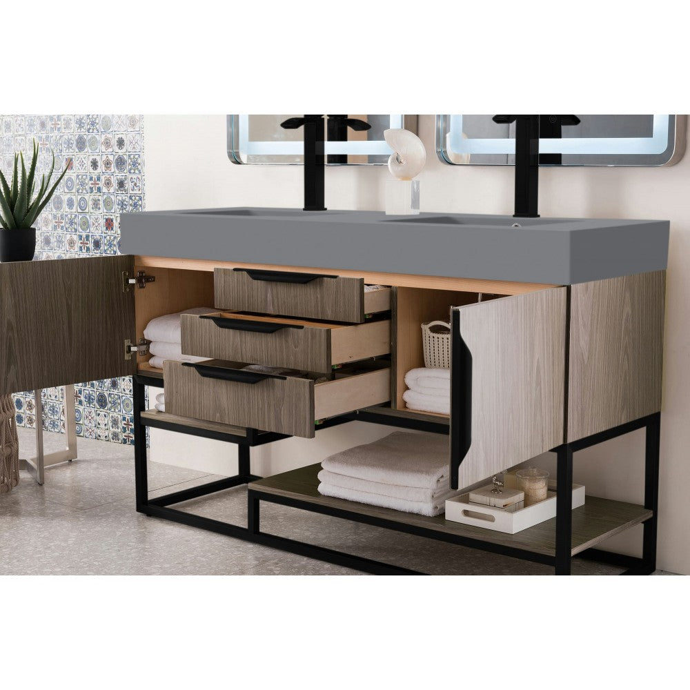 Columbia 59" Double Vanity Ash Gray Matte Black w/Dusk Gray Glossy Composite Top