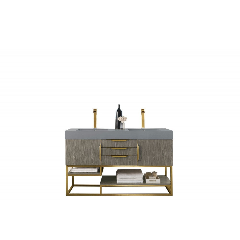 Columbia 59" Double Vanity Ash Gray Radiant Gold w/Dusk Gray  Composite Top