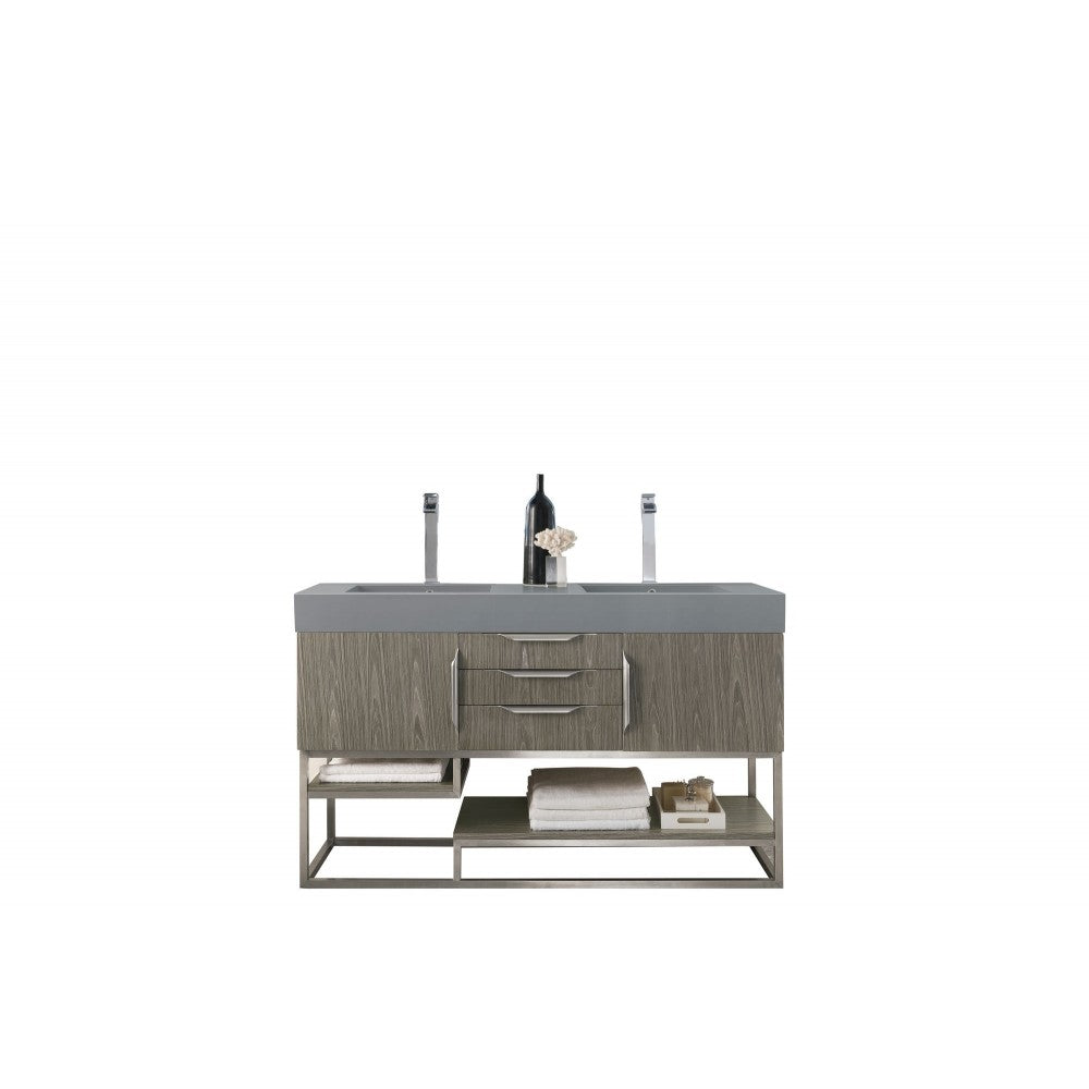 Columbia 59" Double Vanity, Ash Gray w/ Dusk Gray Glossy Composite Top