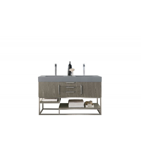 Columbia 59" Double Vanity, Ash Gray w/ Dusk Gray Glossy Composite Top