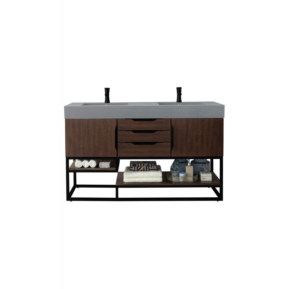 Columbia 59" Double Vanity Coffee Oak Black w/Dusk Gray Glossy Composite Top
