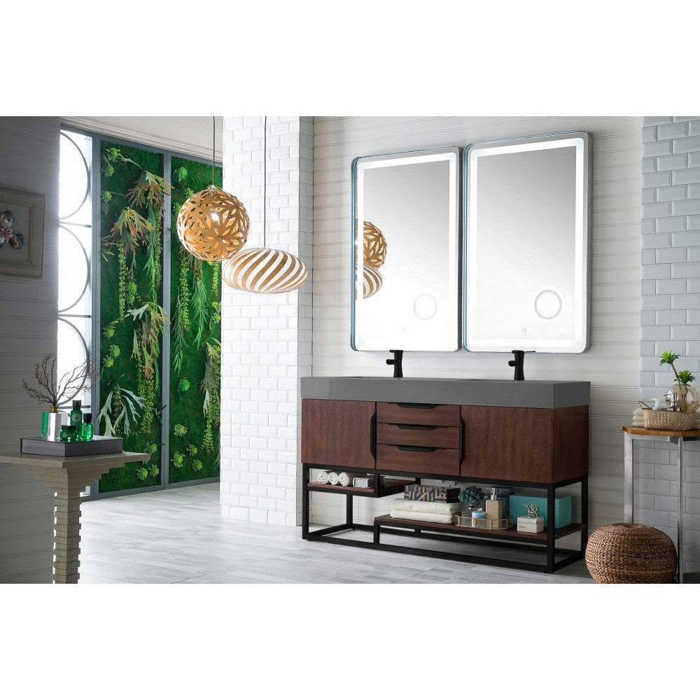 Columbia 59" Double Vanity Coffee Oak Black w/Dusk Gray Glossy Composite Top