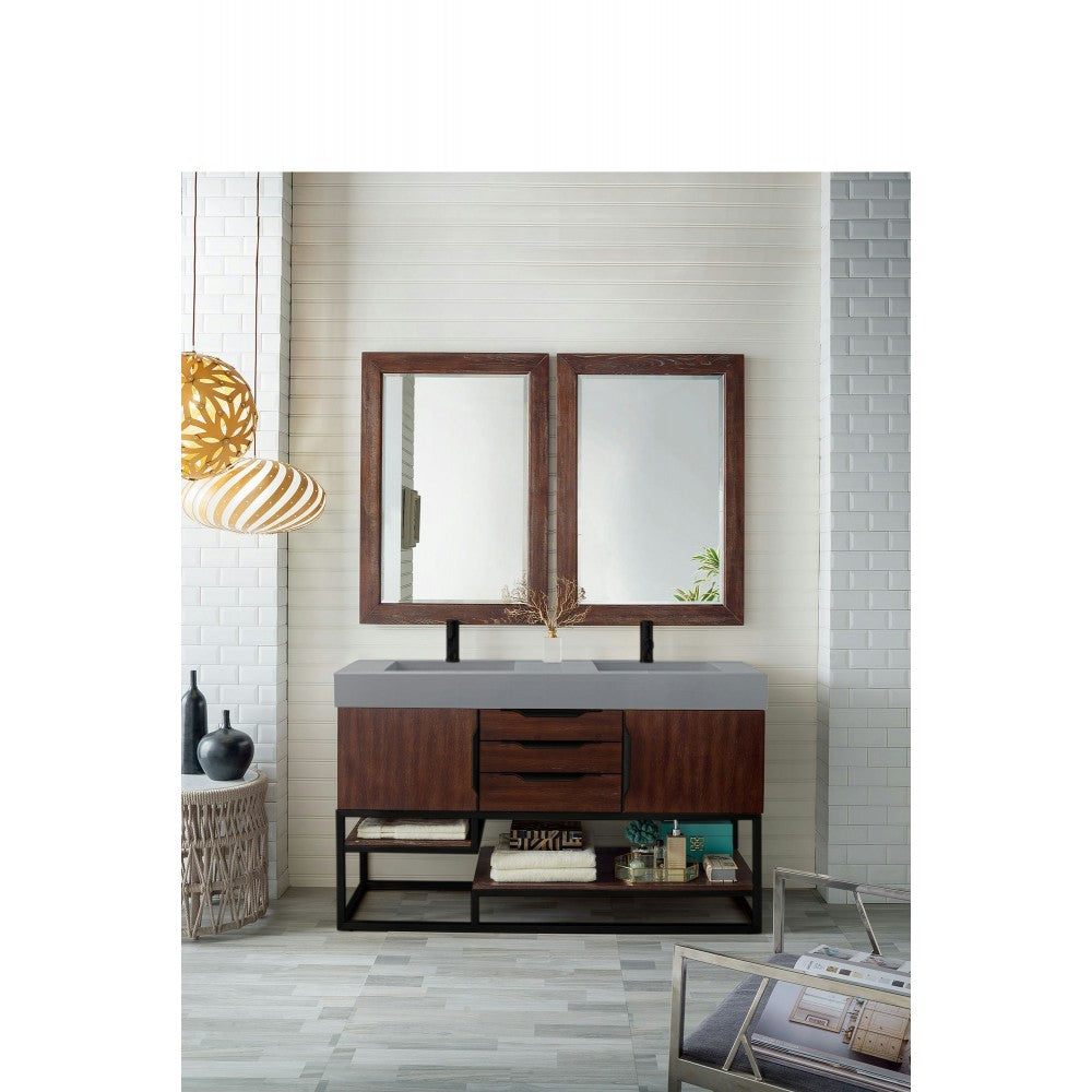 Columbia 59" Double Vanity Coffee Oak Black w/Dusk Gray Glossy Composite Top