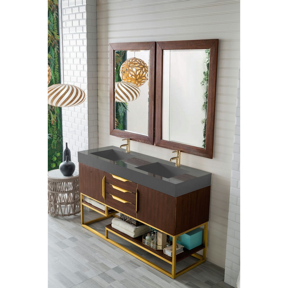 Columbia 59" Double Vanity Coffee Oak Radiant Gold w/Dusk Gray  Composite Top