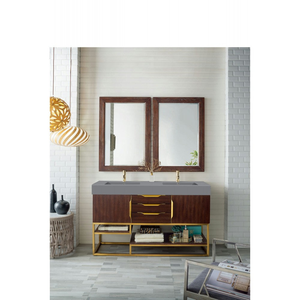 Columbia 59" Double Vanity Coffee Oak Radiant Gold w/Dusk Gray  Composite Top