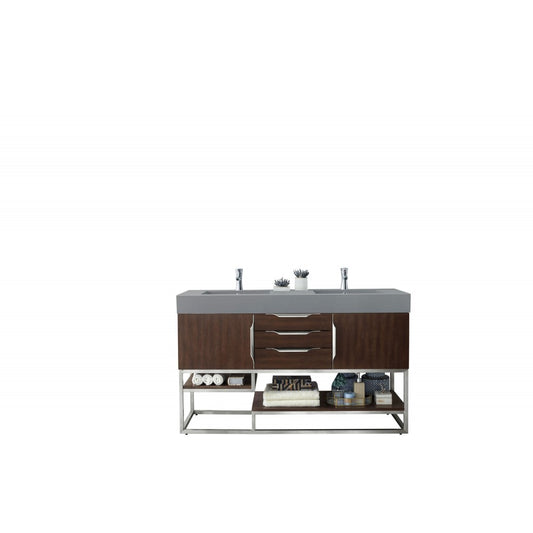 Columbia 59" Double Vanity, Coffee Oak w/ Dusk Gray Glossy Composite Top