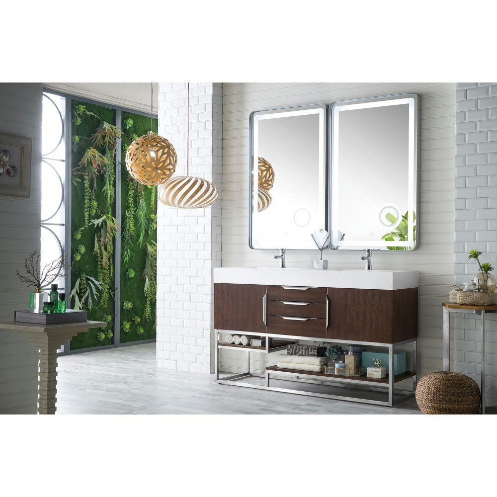 Columbia 59" Double Vanity, Coffee Oak w/ Glossy White Composite Top