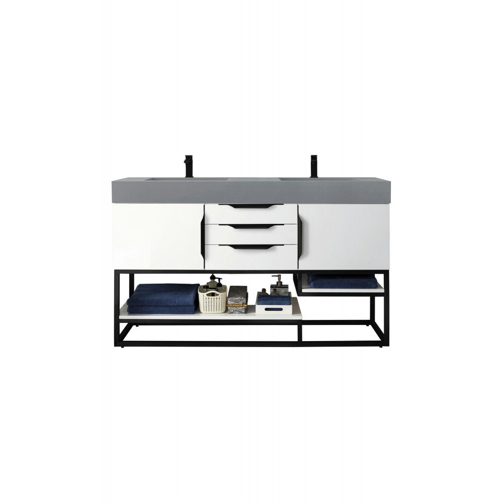 Columbia 59" Double Vanity Glossy White Black w/Dusk Gray Glossy Composite Top