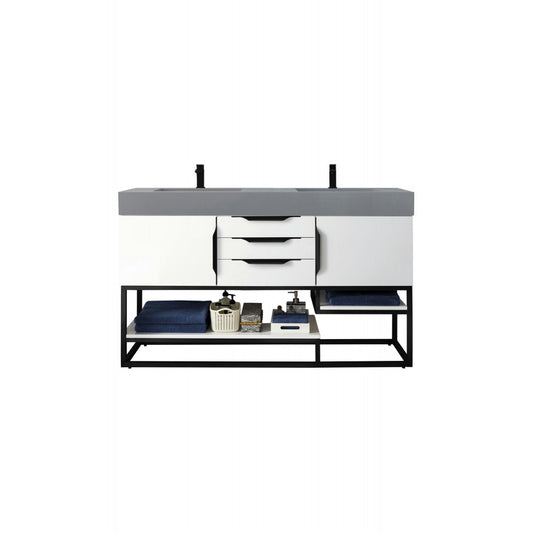 Columbia 59" Double Vanity Glossy White Black w/Dusk Gray Glossy Composite Top