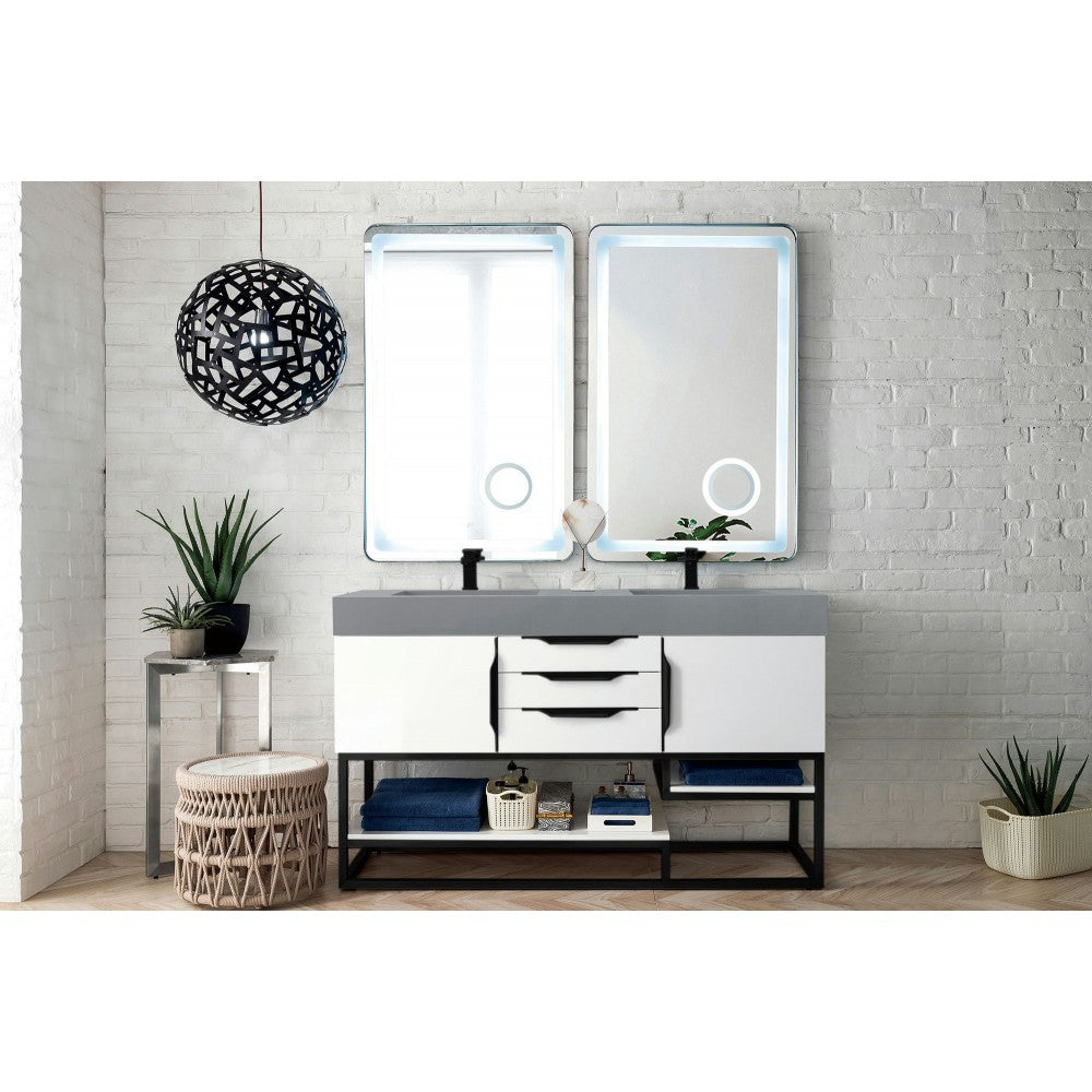 Columbia 59" Double Vanity Glossy White Black w/Dusk Gray Glossy Composite Top