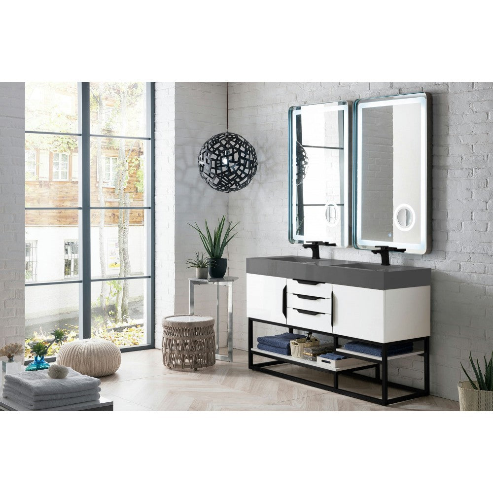 Columbia 59" Double Vanity Glossy White Black w/Dusk Gray Glossy Composite Top