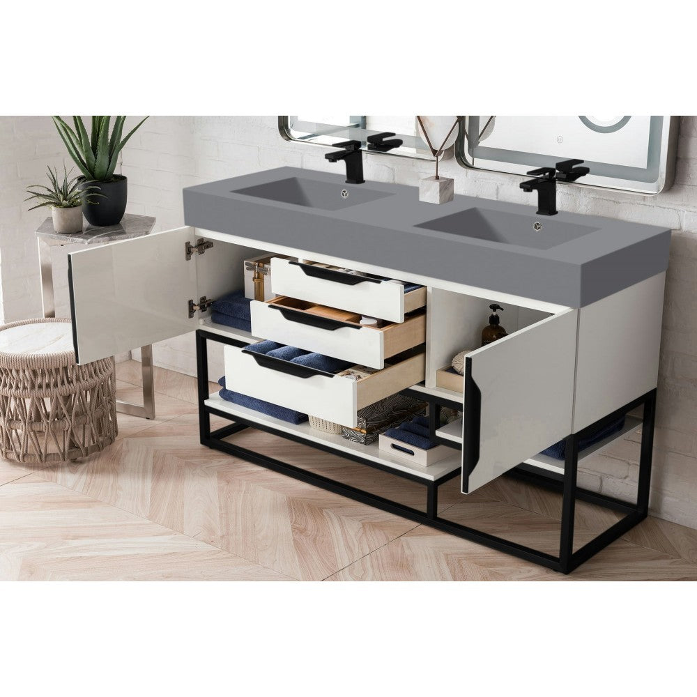 Columbia 59" Double Vanity Glossy White Black w/Dusk Gray Glossy Composite Top