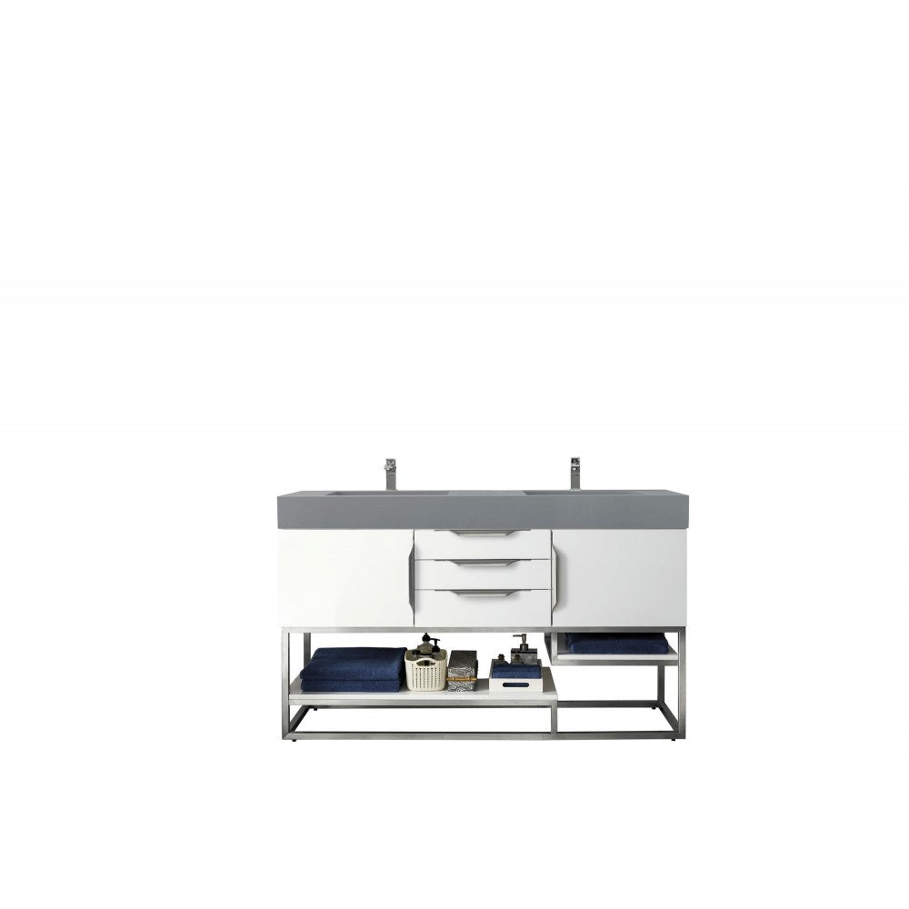 Columbia 59" Double Vanity, Glossy White w/ Dusk Gray Glossy Composite Top