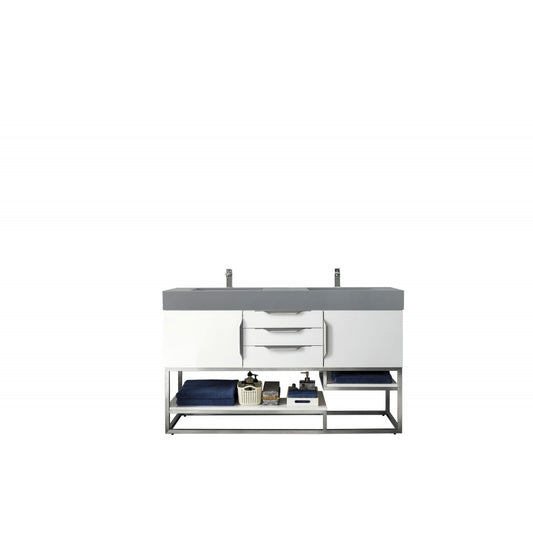 Columbia 59" Double Vanity, Glossy White w/ Dusk Gray Glossy Composite Top