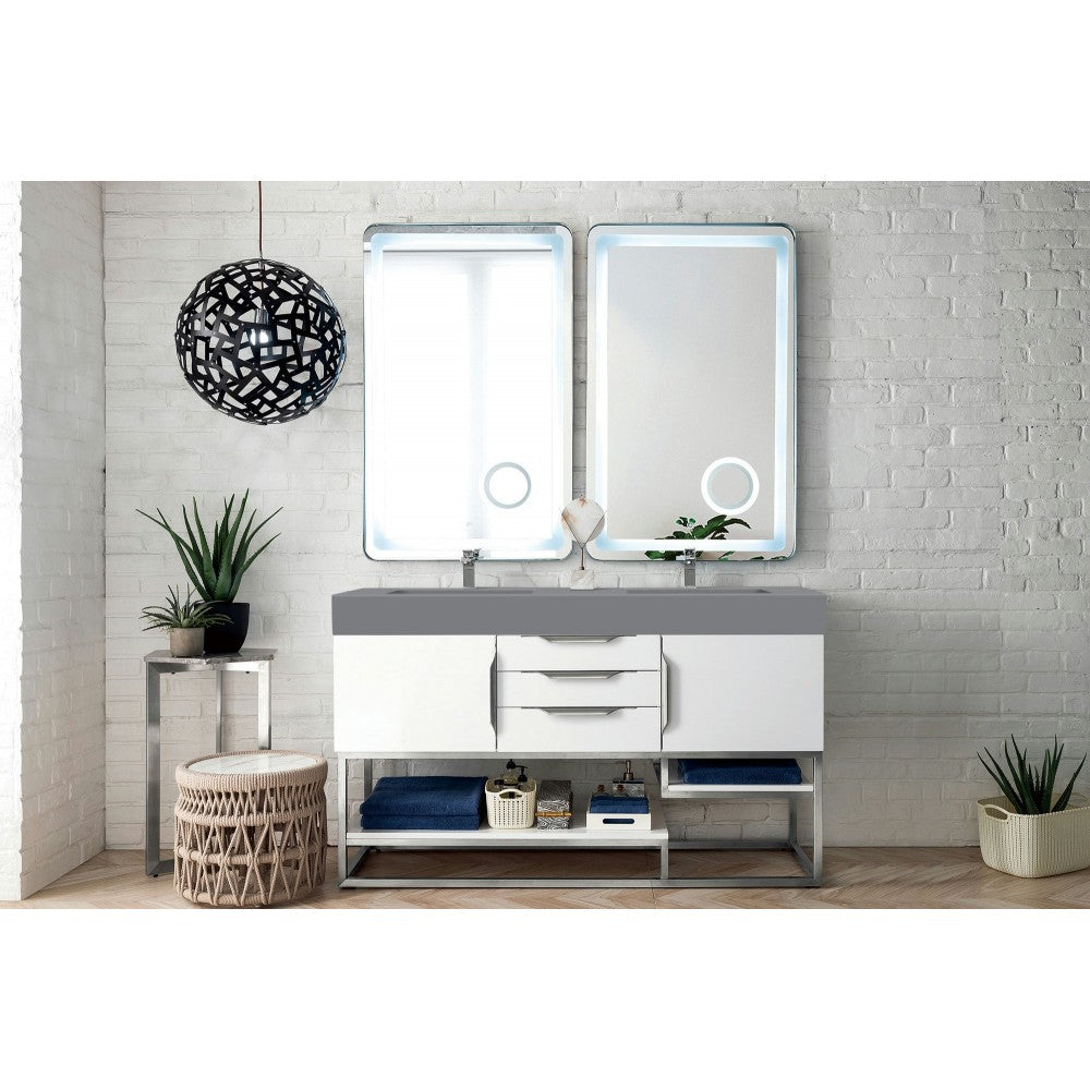 Columbia 59" Double Vanity, Glossy White w/ Dusk Gray Glossy Composite Top