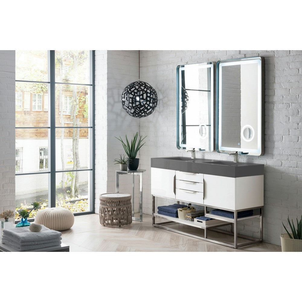 Columbia 59" Double Vanity, Glossy White w/ Dusk Gray Glossy Composite Top