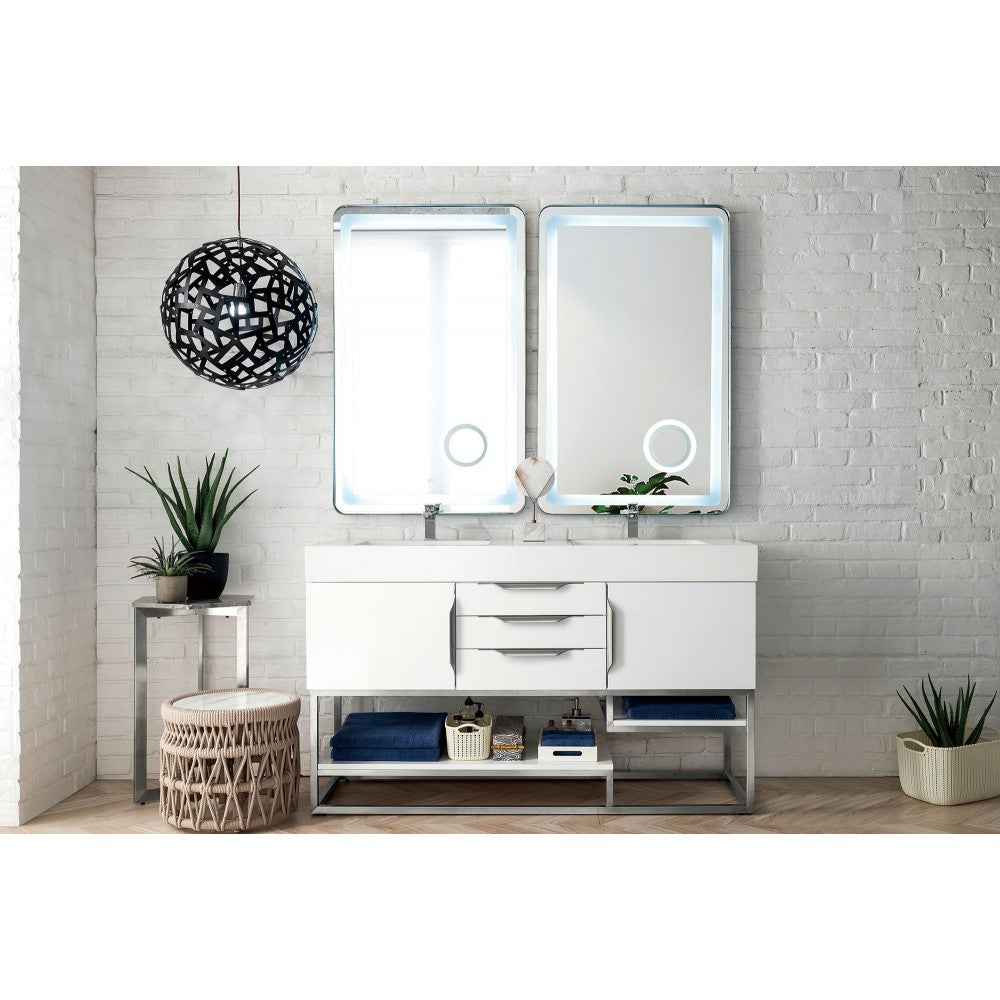 Columbia 59" Double Vanity, Glossy White w/ Glossy White Composite Top