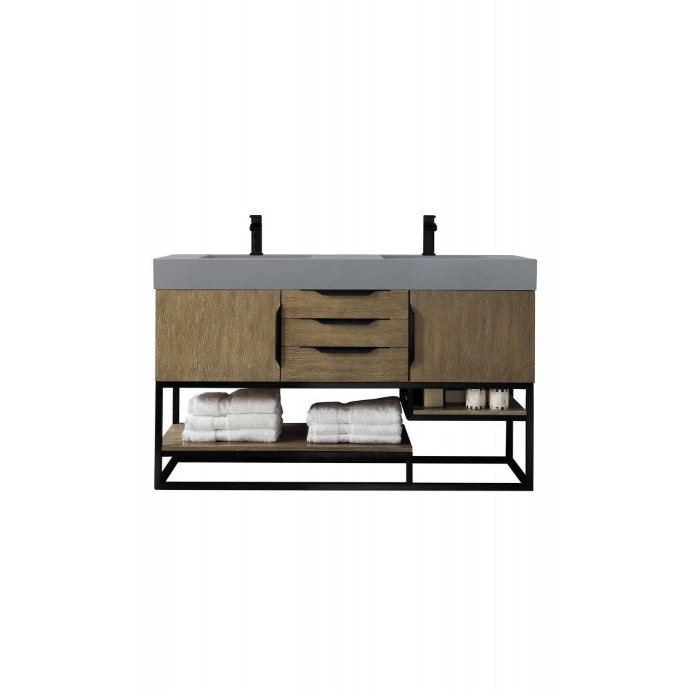 Columbia 59" Double Vanity Latte Oak Black w/Dusk Gray Glossy Composite Top