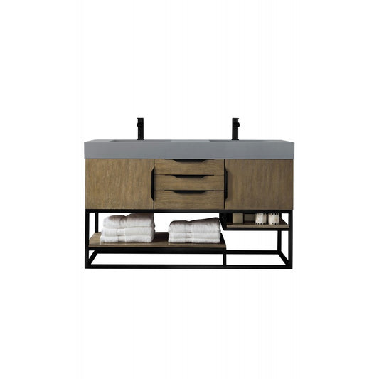 Columbia 59" Double Vanity Latte Oak Black w/Dusk Gray Glossy Composite Top