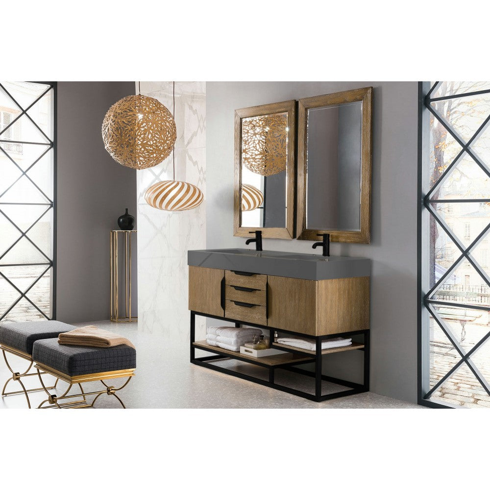 Columbia 59" Double Vanity Latte Oak Black w/Dusk Gray Glossy Composite Top