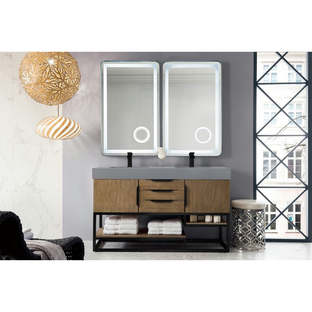 Columbia 59" Double Vanity Latte Oak Black w/Dusk Gray Glossy Composite Top