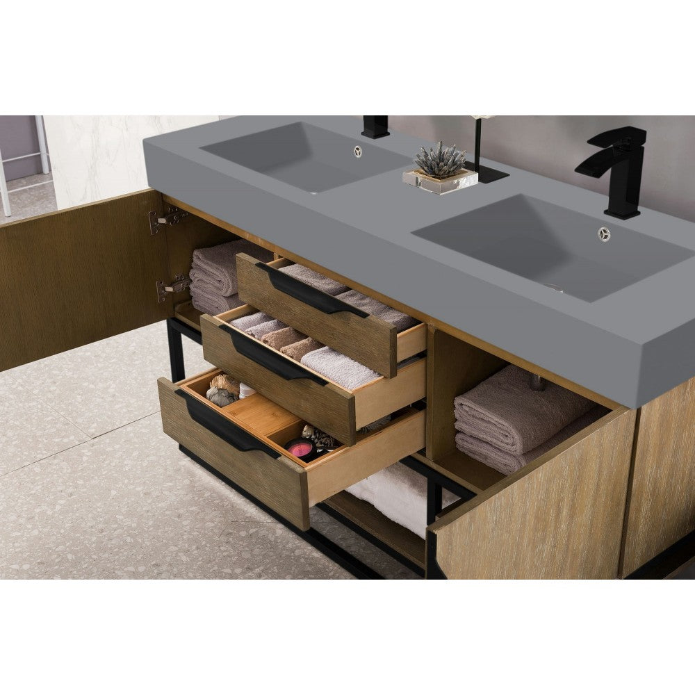 Columbia 59" Double Vanity Latte Oak Black w/Dusk Gray Glossy Composite Top